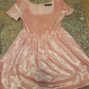 pink crushed velvet dress